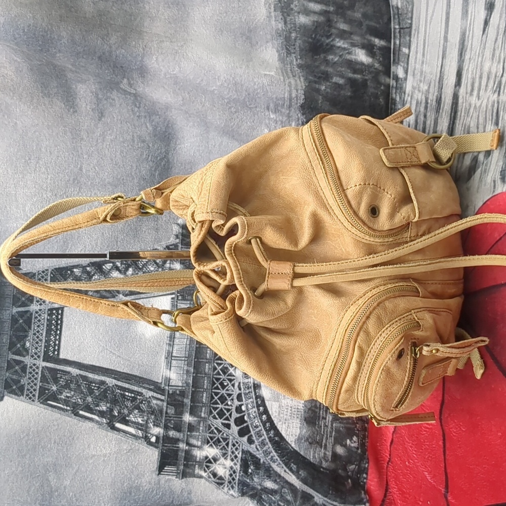 Lucky brand Tan Leather Drawstring Backpack